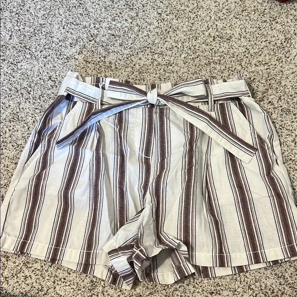 Striped Brown and White Women's Shorts